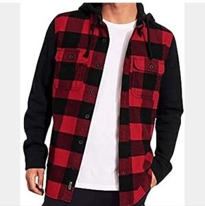 Hollister red and black flannel hoodie